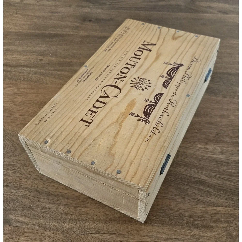 VTG Mouton-Cadet Wood 2 Bottle Wine Gift Box - France - Excellent Used Condition